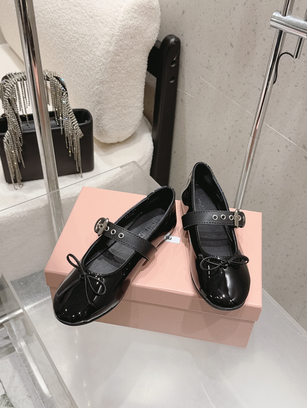 Miu Miu Black Patent Leather Mary Jane Flats